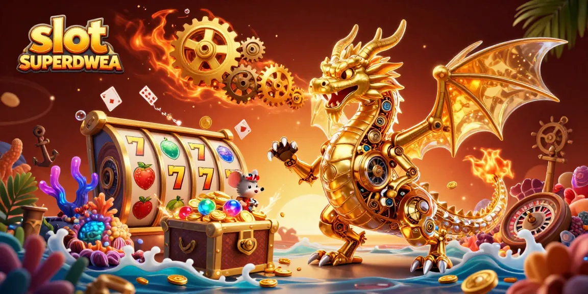 Activate the slot SUPERDWEA bonus with a dynamic scene of a golden dragon and vibrant game elements.