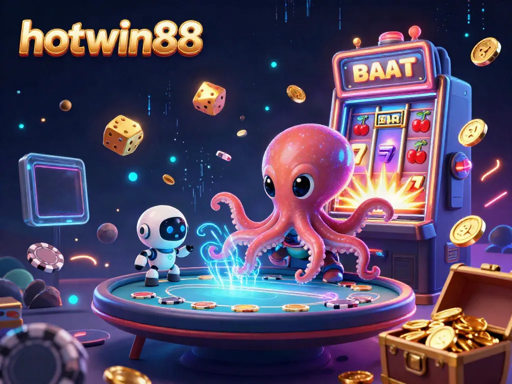 Experience thrilling gameplay with hotwin88 at a holographic poker table in an intergalactic casino scene.