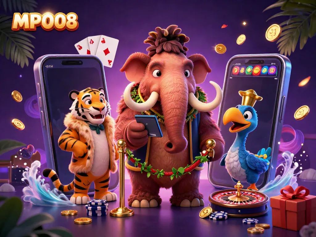 Experience MPO08's colorful casino atmosphere with interactive games and lively characters.