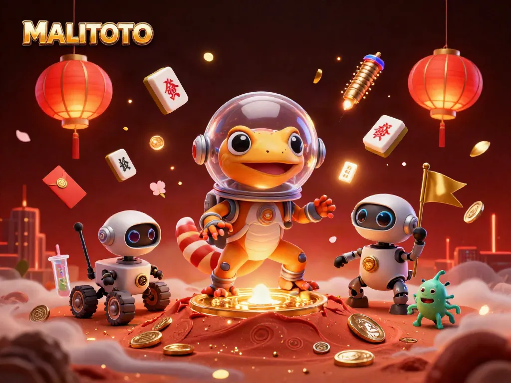 MALITOTO brings excitement with a Martian gecko exploring a casino in a vibrant alien landscape.