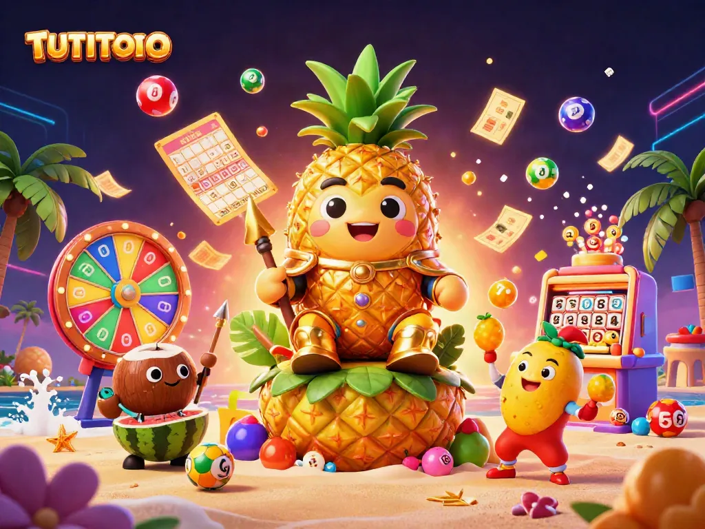 Engage with TUTITOTO's vibrant gaming scene featuring animated characters and lively casino elements.