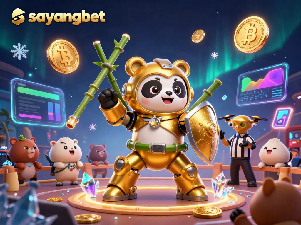 Experience thrilling gameplay with sayangbet in a dynamic 3D casino-themed arena illustration.