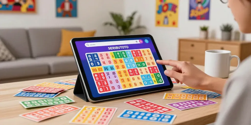 Exciting SERIBUTOTO online lottery gaming scene with user engaging on tablet