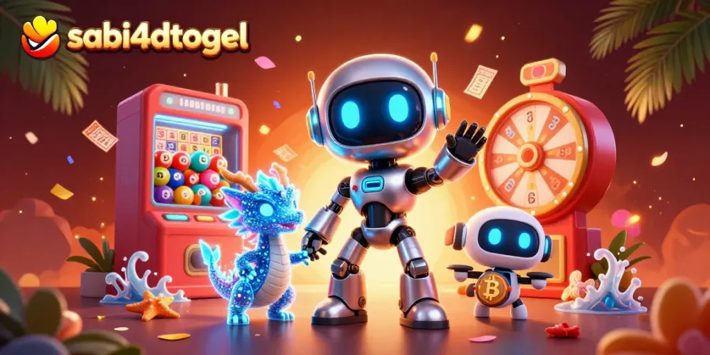 Memenangkan hadiah dengan sabi4dtogel, robot cyberpunk 3D dan tema lotre yang kaya warna.