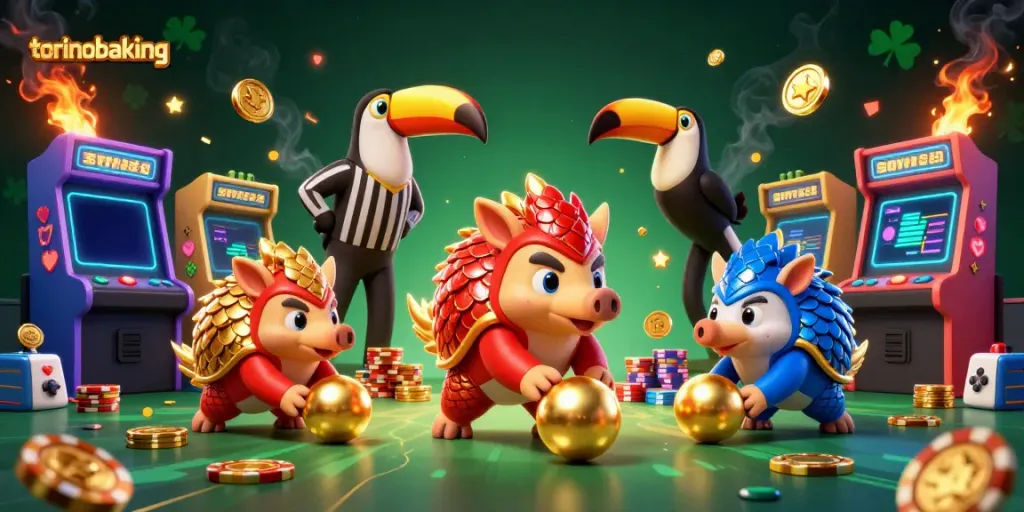 Engage in thrilling gaming at torinobaking with vibrant pangolins rolling golden balls through poker chips.
