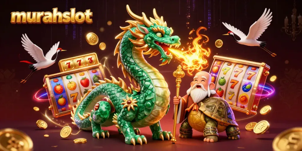 Gamer menggunakan murahslot di kasino online dengan keberuntungan tinggi dan simbol slot berkilau.