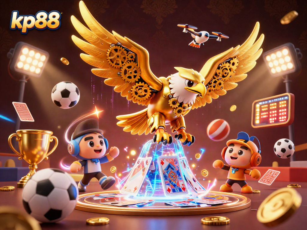 Experience thrilling gameplay with kp88 as the cybernetic eagle dives through holographic cards.