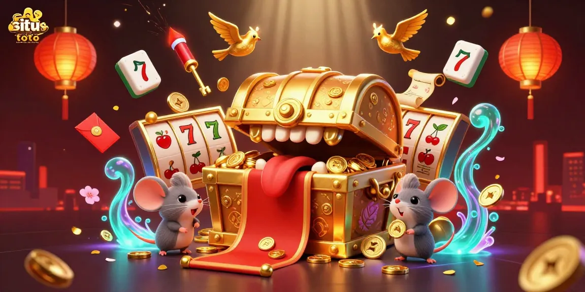 Experience the thrill of situs toto as adventure mice chase riches amidst dynamic casino symbols and festive decorations.