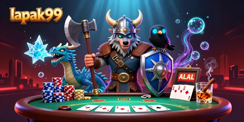 Experience thrilling gameplay with lapak99 in this vibrant casino scene featuring dynamic poker elements.